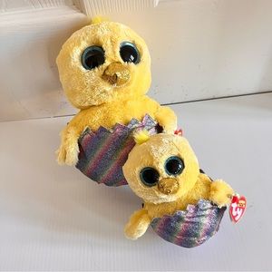 2 Easter Chicks Ty Beanie Boos Megg  Rainbow Glitter Eggshell 10" & 6"